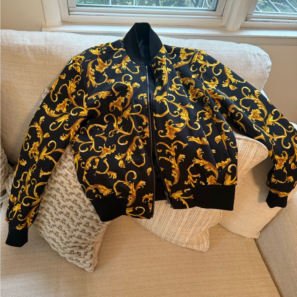 Versace Reversible Barroco print Black and gold bomber jacket.